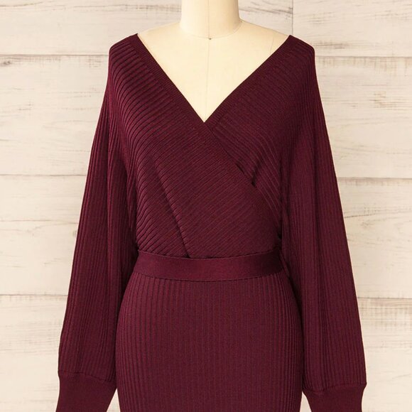 Bergame Burgundy | Knitted Wrap Dress - Picture 1 of 10